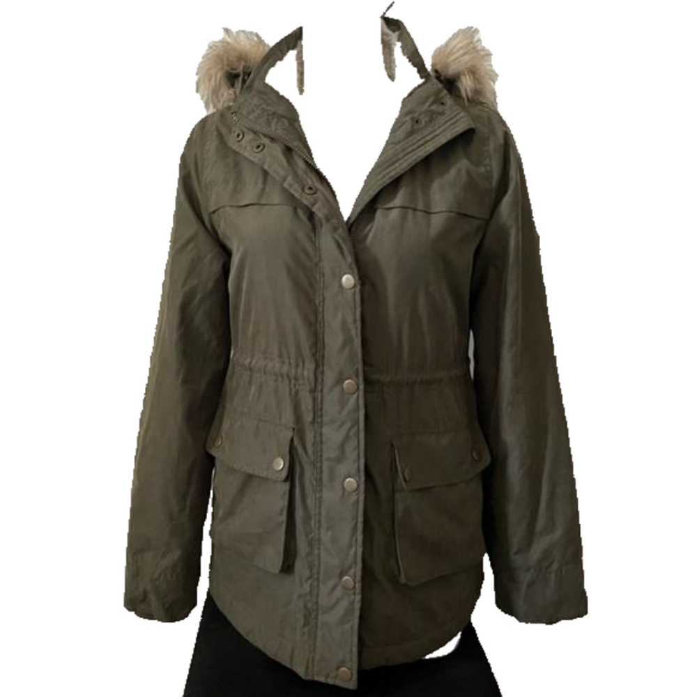 Aeropostale Sherpa Parka Olive Green Faux Fur Hood Women’s size Small